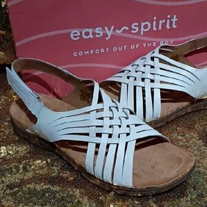 Easy Spirit White Woven Slingback Sandals